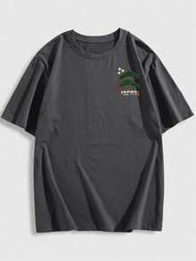 Men's Casual Versatile Simple Japanese Crane Print Short Sleeve T-Shirt