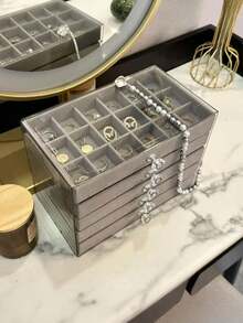 1pc 5-Tier Acrylic Jewelry Box, Transparent 54-Slot Multi-Layer Jewelry Storage Box, Stackable Drawers Style Organizer, Large Capacity Desktop Drawer Type Storage Box - Multicolor - View 7