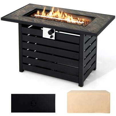 COSTWAY 42" Rectangular Propane Fire Pit Table 50,000 BTU W/ Lava Rocks & PVC Cover