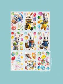 9 Sheets- Easter Window Cling, Larger 3D Easter Bunny Chick Rabbit Window Stickers, Happy Easte R Eggs Flower Spring Window Cling For Home, Office, Birthday Party Decoration Supplies - Multicolor - View 6