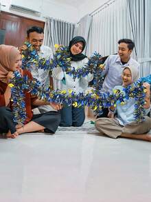 3件套斋月装饰金属丝花环月亮和星星图案多用途家居悬挂装饰，适用于窗户、门、桌子、室内外开斋节装饰。 - 藍色 - 查看 6