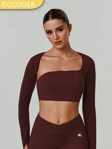 GOSOUER Women's Poncho Sleeve Square Neck Yoga Sports Fitness Backless Cropped Long Sleeve Shirt With Thumb Hole - Burgundy - View 7