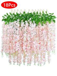 6/12/24 件装紫藤花藤花环，3.75 英尺人造花串，仿真悬挂花，丝绸紫藤花环，适用于婚礼、花园、墙面装饰 - 淺粉色 - 查看 13