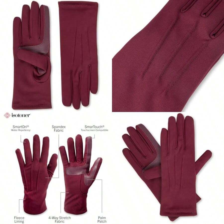 Isotoner Women's Cold Weather Stretch Gloves With Warm Fleece Lining(One Size Plum) - Multicolor - View 1