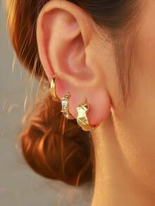 6 pezzi Set di orecchini eleganti con quadrifoglio e forma geometrica a C in zirconia cubica, accessori di gioielleria di moda, regali di lusso per donne, stili multipli, adatti per uso quotidiano, festival, appuntamenti, vacanze, regali