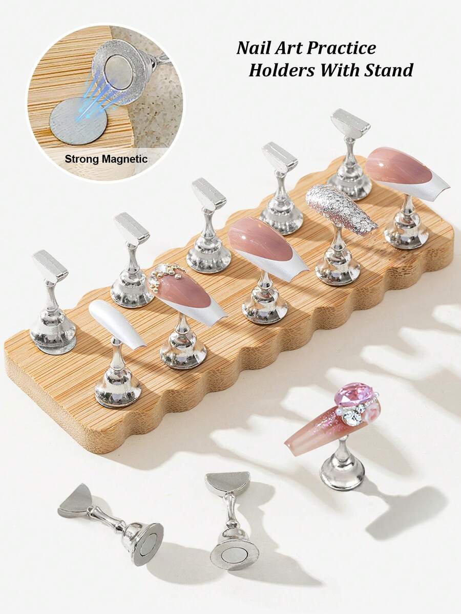 Beautizon Nailartlab 11pcs Double Row Nail Art Practice Tray Holder Stand, Strong Magnetic Metal Nail Art Tray Practice Nail Tools, Suitable For Women Nail Salon DIY - Multicolor - View 1