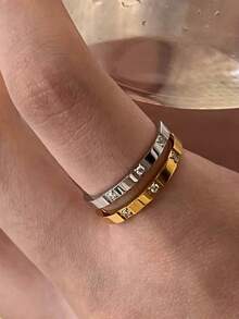 1pc/2pcs/3pcs Gold-Plated Stainless Steel Rhinestone Rings, Unisex Daily Wear & Party Wedding Bands, Great Gift Choice - Multicolor - View 29