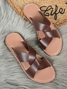 Wide Fit Fairy Style Flat Open Toe Sandals For Women, Summer 2026 Gorgeous Flat Comfortable Plus Size Ladies Sandals - Brown - View 6
