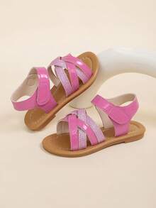 1 Pair Toddler Girls' Glitter Criss-Cross Open Toe Soft Bottom PU Fashion Cute Durable Hook And Loop Non-Slip Children Sandals, Suitable For 3-15 Years Old Boys And Girls, For Home, Party, School, Indoor, Outdoor, Beach, Spring/Summer 2025 New Arrival - Watermelon Pink - View 19