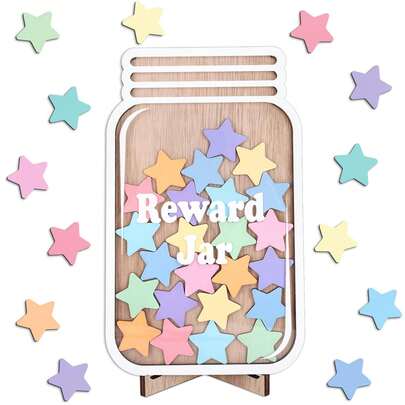 1pc New Baby Room Decor Accessory, Children's Star Reward Jar, Learning & Self-Discipline Reward Jar With 25 Wooden Star Pieces