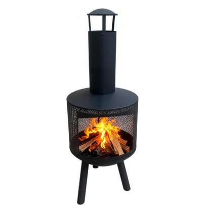 Fire Chiminea For Garden, Ø43xH 114cm Coated Steel Outdoor Fire Chiminea Log Burner, Patio Fire Pit Heater With Chimney, Poker For Home Outdoor