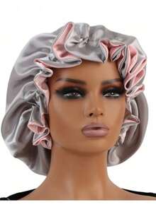 1pc Reversible Silk Satin Sleep Cap, Adjustable Sleeping Hat Hair Sleep Cap - Grey - View 11