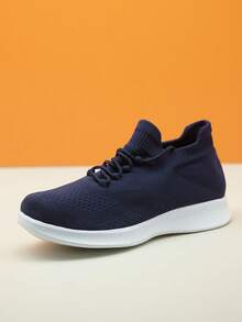 Kids' Lightweight Breathable Purple Lace-Up Slip-On Casual Dance Shoes, Knit Sock Shoes - Blue - View 7