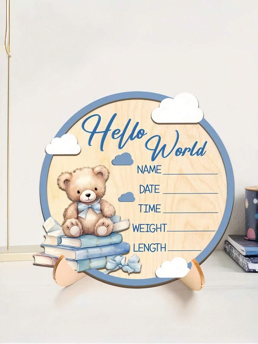 1件“Hello World”新生儿宝宝出生公告摄影道具，木质宝宝名字公告板，婴儿派对装饰，复活节礼物（男女宝宝均可） - 淺藍色 - 查看 1