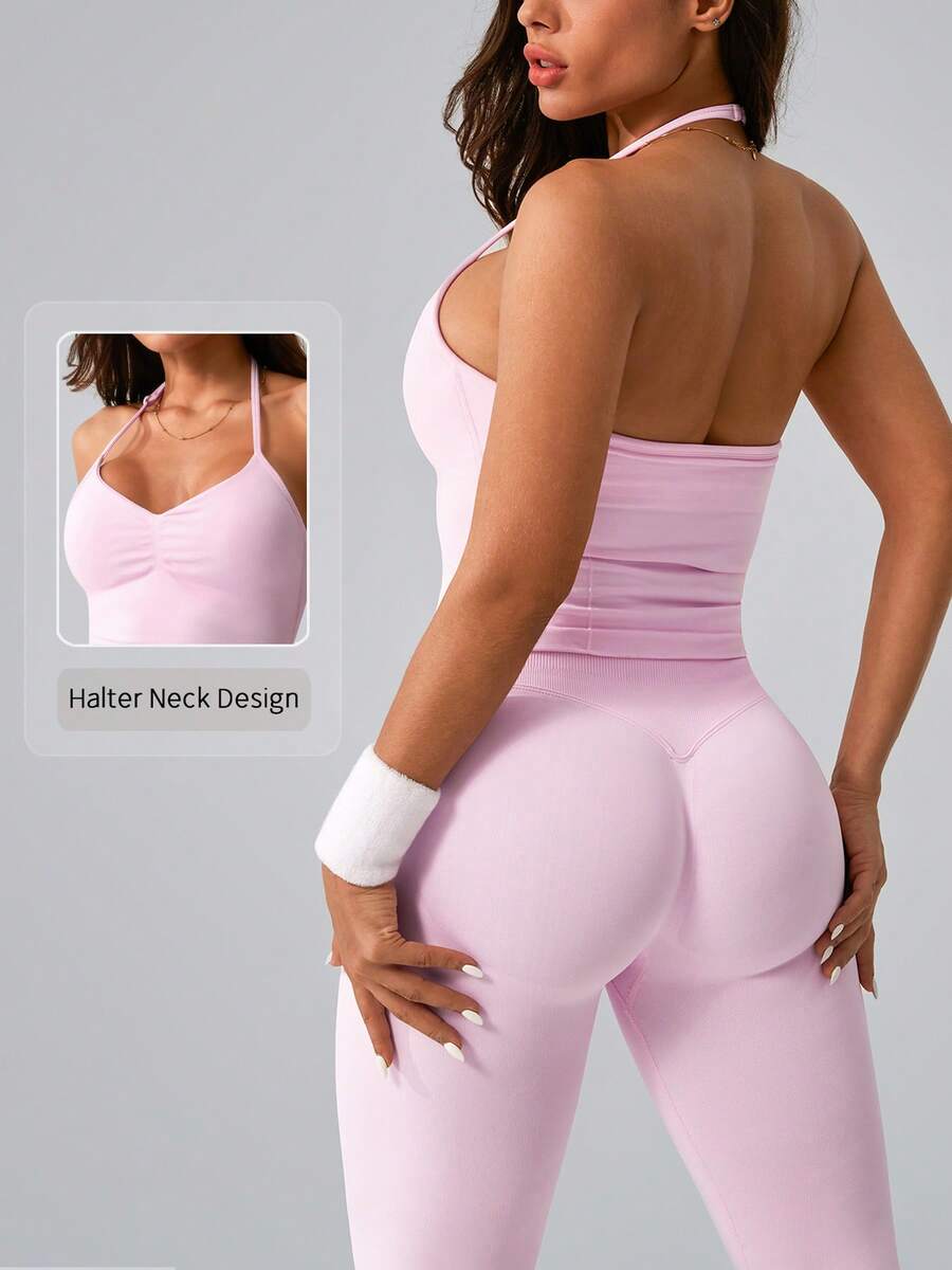 NcmRyu 1 Set Women's Fashion Casual Minimalist Versatile Backless Shaping Sports Bra And Leggings Workout Suit