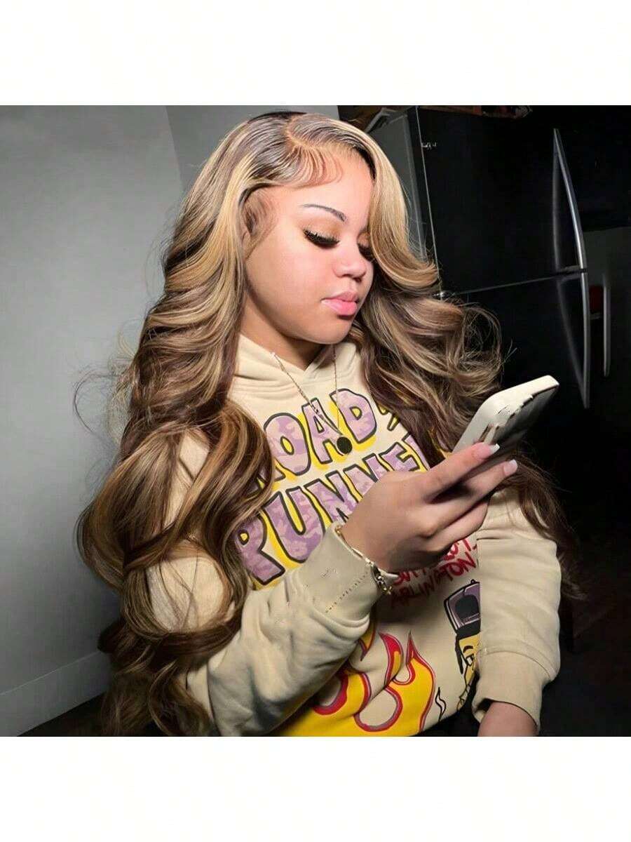 34 Inch Highlight Wig Human Hair Body Wave Human Hair Wigs Brazilian Blonde Ombre Lace Front Wigs 13x4 Transparent Lace Frontal Human Hair Wigs 200% Density Highlight 4 27 Colored - SP4/27 - 查看 1