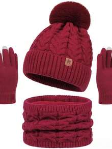 3pcs/Set Winter Knitted Set, Including Beanie, Scarf, Touchscreen Gloves, Warm Christmas Gift, Unisex, Suitable For Snow Valentines Gift - Multicolor - View 6