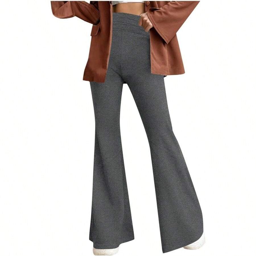 Leggings acampanados para mujer, pantalones de yoga de cintura alta, con control de abdomen, pantalones acampanados, pantalones de yoga para entrenamiento, Gris - oscuro, L - inicial - Ver 1