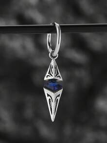 1pc Stainless Steel Rhombus Zirconia Oval Wishing Stone Pendant, Vintage Style Earring For Men - Multicolor - View 1