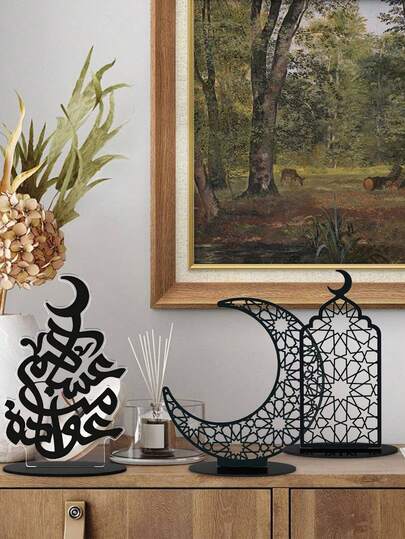 Black Acrylic Crescent Moon Decorations, Suitable For Eid Party, Can Be Used For Holiday Party Decor And Festival Gifts