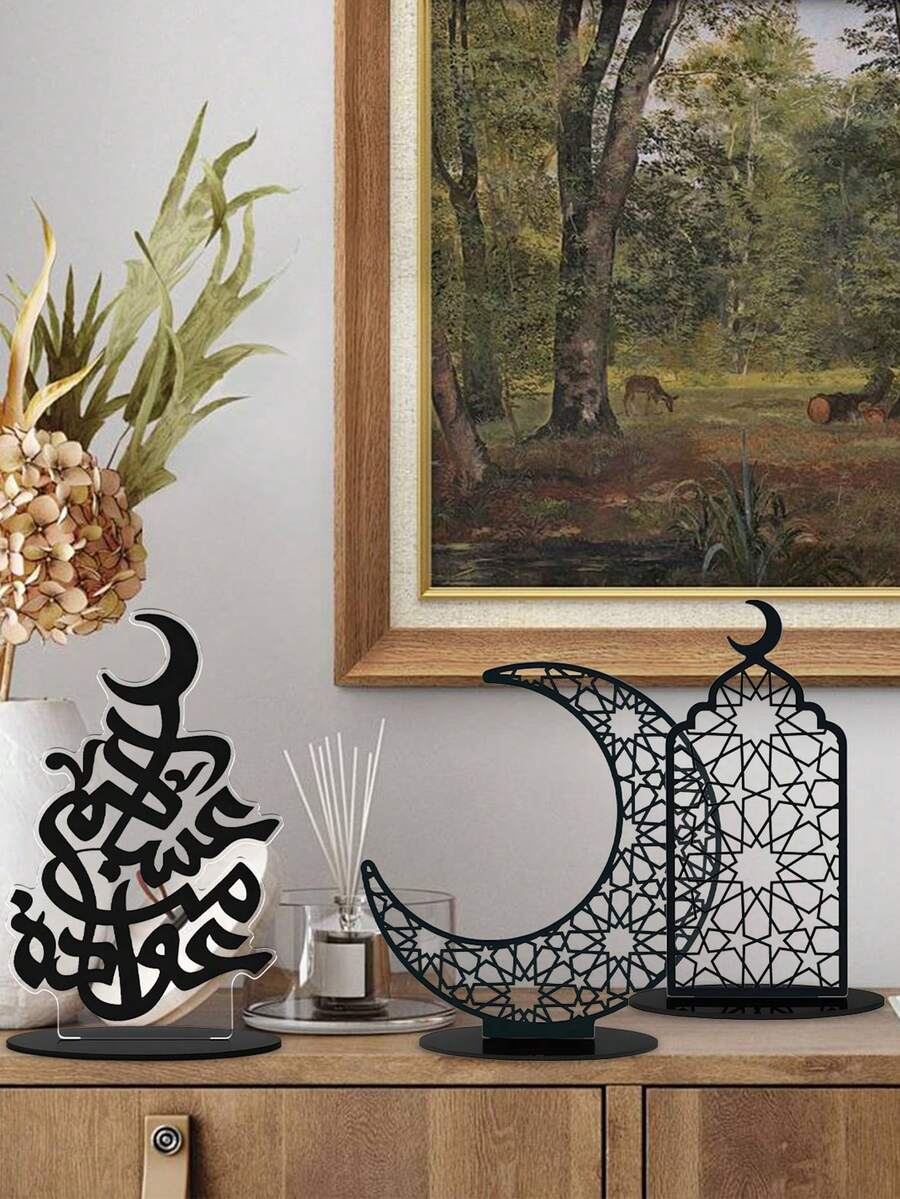 زينة هلال أكريليك أسود، مناسبة لحفلات عيد الفطر، ويمكن استخدامها لديكور حفلات العطلات والهدايا المناسبة للمناسبات - متعدد الألوان - مشاهدة 1