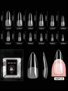 48pcs/Pack Transparent Matte Almond Shaped Acrylic False Nails, Matte Transparent Full Coverage Acrylic Gel Nail Kit, Press-On Nail Stickers Suitable For Nail Salon DIY - Clear - View 10