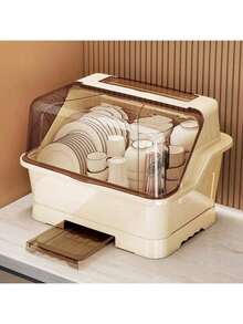 带盖厨房沥水架柜，碗碟架盒，适用于盘子、碗碟、餐具，家用餐具收纳架，碗碟晾干架柜 - 彩色 - 查看 6