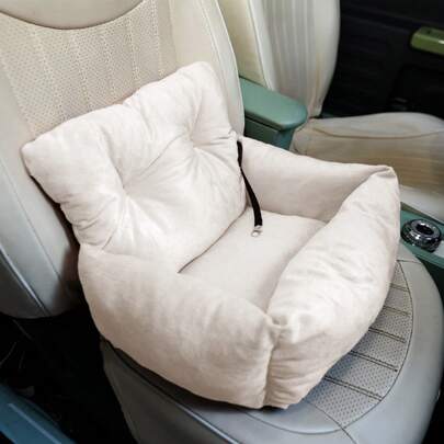 Travel Dog Bed Soft Washable Pet Puppy Cat Car Seat Cushion Comfort Protector With Safety Harness Non-Slip Base Polyester+Plush Beige/Grey 1 Pcs Pet Car Booster Seat For Road Trips Vet Visits Daily