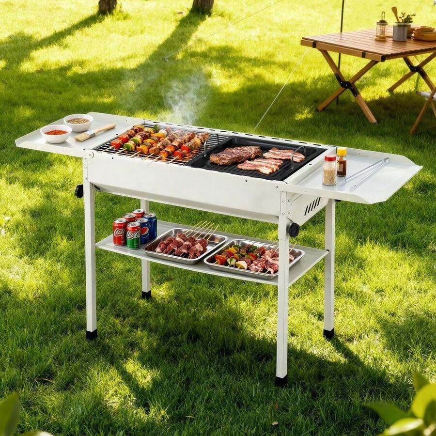 Grillz Portable BBQ Grill W/ Stainless Steel Racks & Pans For Outdoor - Beige - View 1