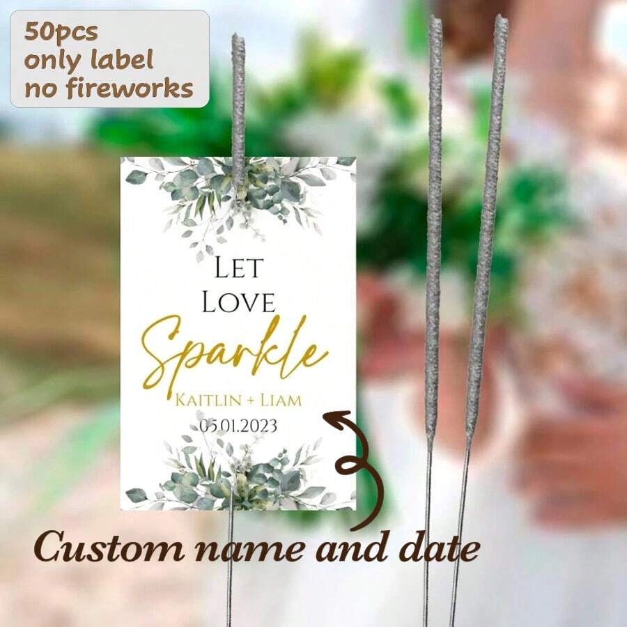 50pcs Custom Wedding Sparkler Tags, Wedding Labels, Minimalist Greenery Firework Labels,Party Top - Multicolor 5 - View 1