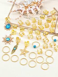 45件巴洛克海洋元素发饰，夏季发饰，编发，适合女孩参加音乐节 - 金色 - 查看 6