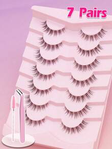 10/7/5 Pairs Natural False Eyelashes, Fluffy & Soft, Thick 3D Mink Lashes, Long & Fine, Messy Multi-Layer, Short & Dense Fake Lashes, Suitable For Wedding, Party, Club, Daily Work, Meeting, Comfortable To Wear, Handmade Lashes, Flared Ends, Elongate Eyes, Natural & Realistic, Whole Lash Strip, Long-Lasting & Voluminous, Popular Makeup Tool - Natural Lashes - View 4