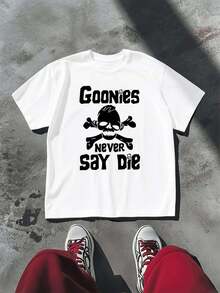 Camiseta Goonies Skull Never Die en algodón suave, casual, cómoda, duradera, con un estampado gráfico único. - Blanco - Ver 2