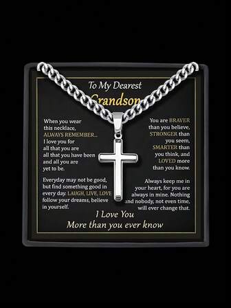 CCO 送给孙子的光滑十字架吊坠项链，配链，男士项链，节日礼物