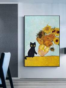 1 قطعة لوحة فنية على قماش بتصميم قطة سوداء وزهرة عباد الشمس بدون إطار، ديكور جداري مناسب للحمام والغرفة والمعيشة والمطبخ والمكتب - هدية مثالية للأصدقاء والعائلة، عيد الحب، رأس السنة، هدية افتتاح المنزل - متعدد الألوان - مشاهدة 4