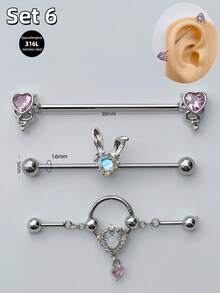 Morlyda 3件套可爱粉色工业耳环旋转蝴蝶工业穿刺饰品不锈钢心形工业耳环男女通用翅膀工业杆穿刺耳骨螺旋穿刺耳环花朵兔子工业杠铃身体穿刺饰品38毫米1.5英寸工业穿刺杆情人节礼物情人节派对日常佩戴夜生活社交聚会日常佩戴 - 粉色 - 查看 13