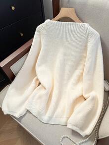 JIANHU 浪漫花朵系带针织开衫，复古美学女式套头衫，舒适秋冬假日风，保暖百搭，适合圣诞节、新年派对及日常穿着。 - 白色 - 查看 4