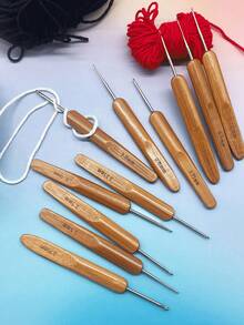 11pcs Carbonized Bamboo Crochet Hook Set - Bamboo Handles, Assorted Sizes, Ideal For Lace, Micro Crochet Art, Traditional Yarn DIY, Also Suitable For Braiding - Carbonized Color - View 8