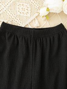 2pcs Girls Casual Sleeveless Top And Long Pants Set, Fashion Ribbon Splice Back Raindrop Buckle, Summer - Black - View 8