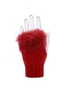 1 Pair Of Women'S Half-Finger Gloves For Autumn And Winter, Plush Thick Gloves With Exposed Fingers For Touch Screen Use - Black - View 8