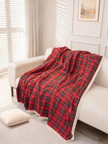 1件复古美式格子多功能防滑沙发套毯，带流苏 - 彩色 - 查看 7