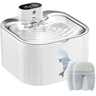 Fuente de agua para mascotas DY-U7 de 3L, Fuente de agua automática para gatos y perros con filtros de repuesto. Regalos para Navidad, gatos, perros y mascotas múltiples (Blanco, Plástico)