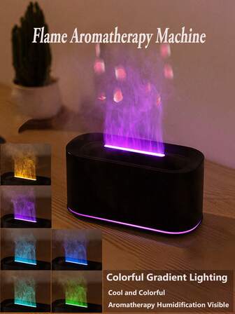 1 件装桌面香薰加湿器，二合一功能，模拟火焰 7 色夜灯，氛围灯。适用于办公室、客厅、卧室和汽车