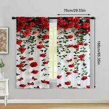 2 pezzi Tende per San Valentino con rose rosse, motivo a rose e farfalle rosse, in fibra di poliestere per decorazione della casa, stile per soggiorno e camera da letto, effetto bastone, atmosfera romantica, 160 g/m² - Multicolore - Visualizzare 5