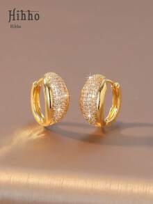 Hihho 1 Cặp bông tai tròn hình học đính đá hoàn toàn, phong cách Châu Âu và Châu Mỹ sang trọng/tối giản, phù hợp với trang phục thường ngày giản dị và trang phục dự tiệc trang trọng tinh tế - Hoa tai không đều - Xem 2