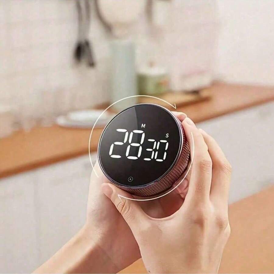 Temporizador redondo multifuncional, cuenta regresiva/cuenta ascendente, pantalla LED, 3 modos de silencio, magnético, adecuado para cocinar/hornear/estudiar/deportes, compacto y portátil