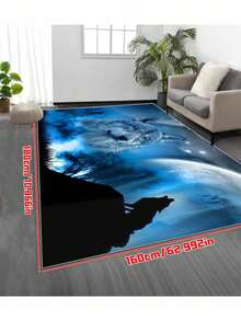 1pc Washable Wolf Pattern Rug - Moon And Pine Tree Element Carpet Suitable For Living Room, Leisure Area, Bedside Accessories - Multicolor - View 1