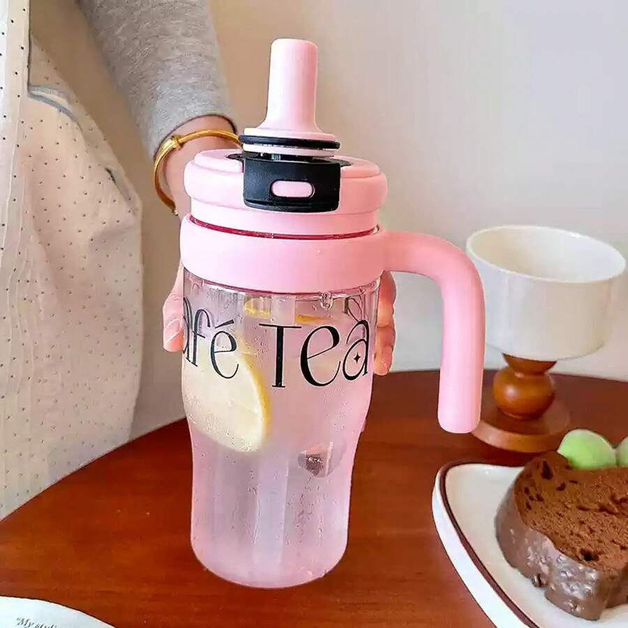 Double Cup For Girls With Handle, Plastic Office Cup, Cup With Straw