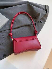 Fashionable Solid Color Baguette Bag, Minimalist Women Underarm Shoulder Bag - Burgundy - View 4