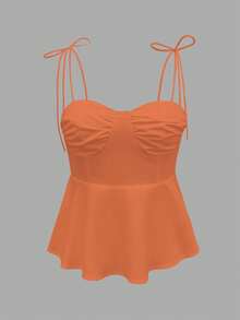 1pc Women's Casual Sleeveless Ruffle Hem Blouse, Elegant French Minimalist Pure White Tube Top Cropped Camisole, Fitted Vacation & Commute Lightweight Camisole Tie Front Tank Top, Y2K Sexy Babydoll Accentuates Curves Outerwear, Spring/Summer/Autumn - Orange - View 4